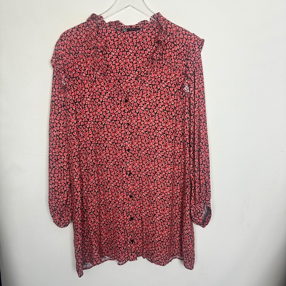 Zara Red Floral Printed Button Ruffle Shoulder Long Sleeve Mini Dress XL - Picture 3 of 13